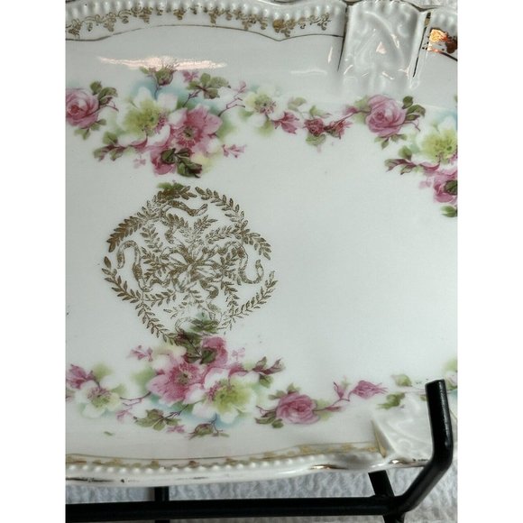 Antique Celery Dish 1909-1916 Three Crown China Germany Pink Roses & Gold Accent - Picture 5 of 14